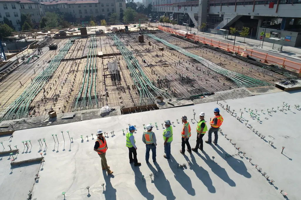 Aerial view of a crew on a construction deck