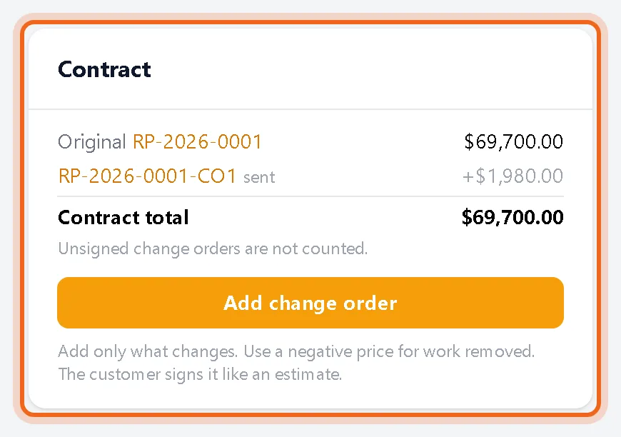 Contract box with Add change order