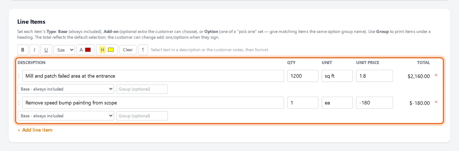 Change order line items, one added and one removed
