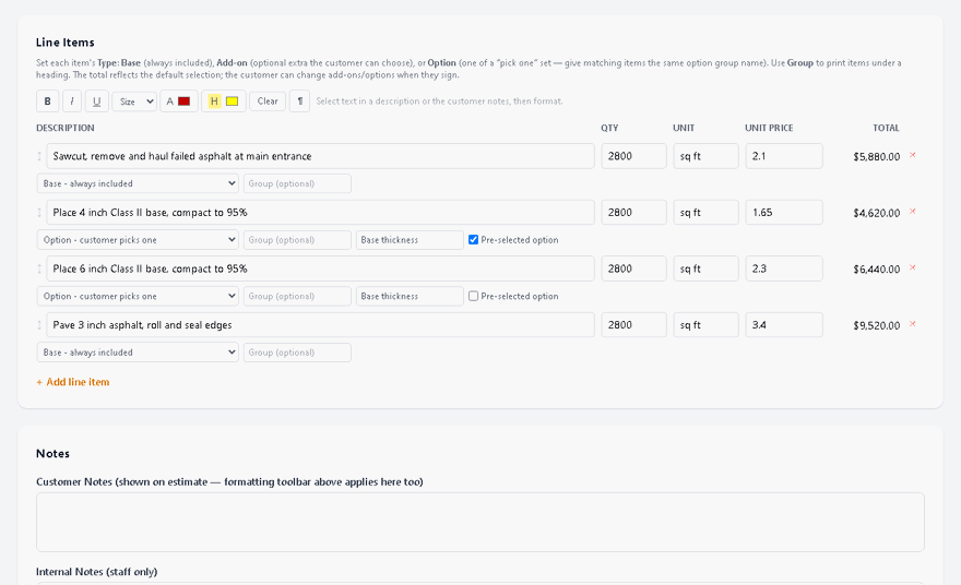 One estimate with options instead of five versions