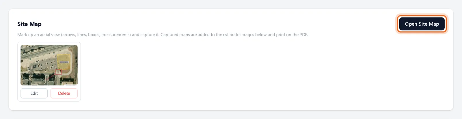 Site Map section with Open Site Map button