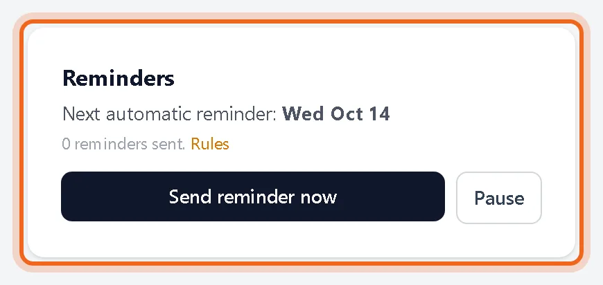 Reminders box on a sent estimate