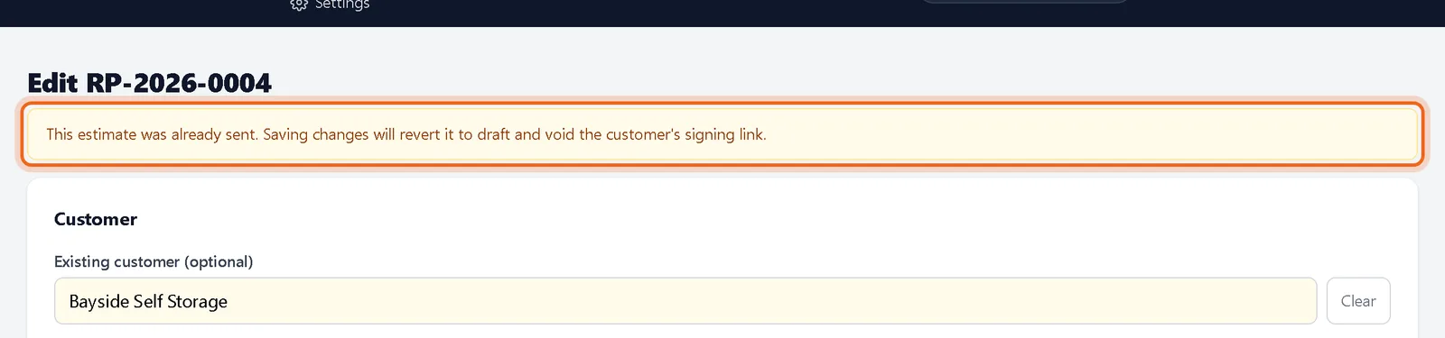 Already sent warning in the editor
