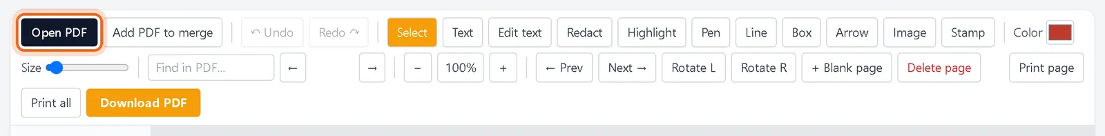 Open PDF button in the PDF editor toolbar