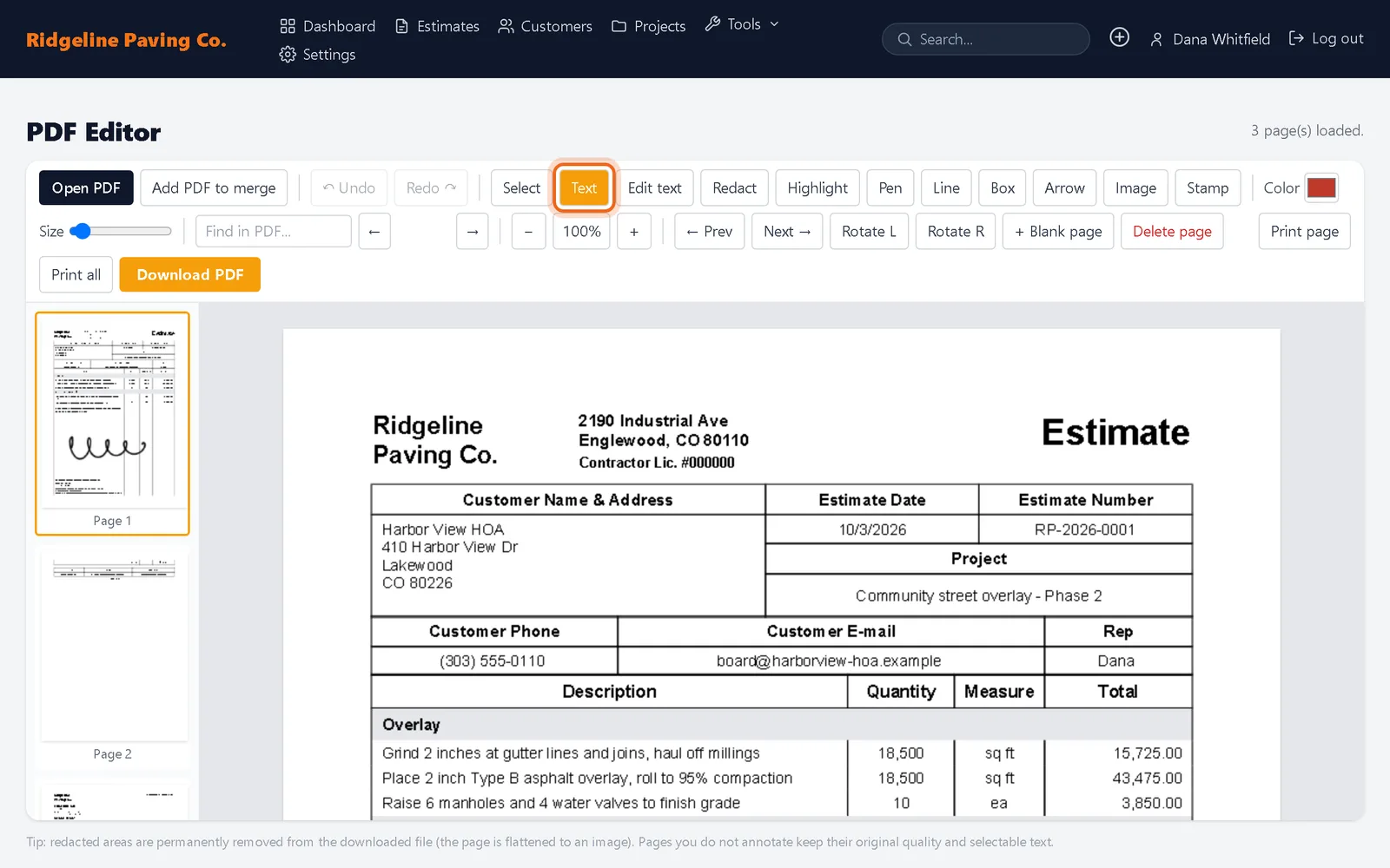 Edit, redact and merge PDFs in your browser