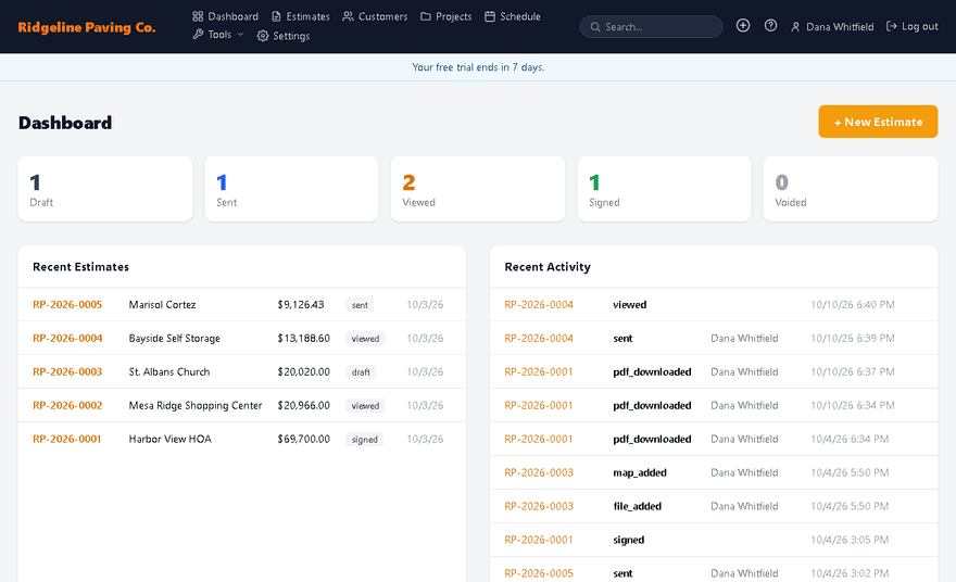 Recording: A guide step pointing at the New Estimate button