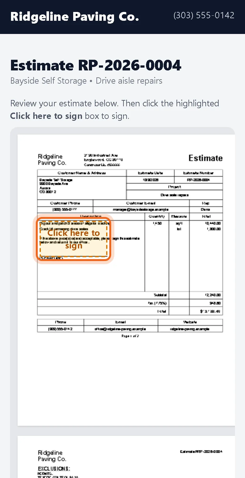 Click here to sign box on the document