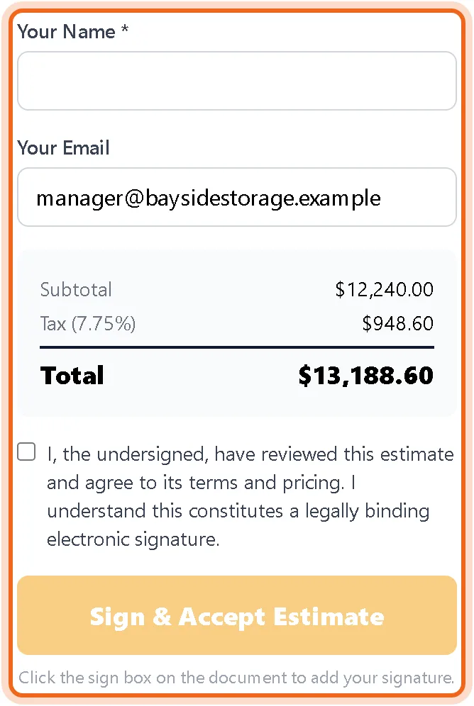 Accept and sign section with total