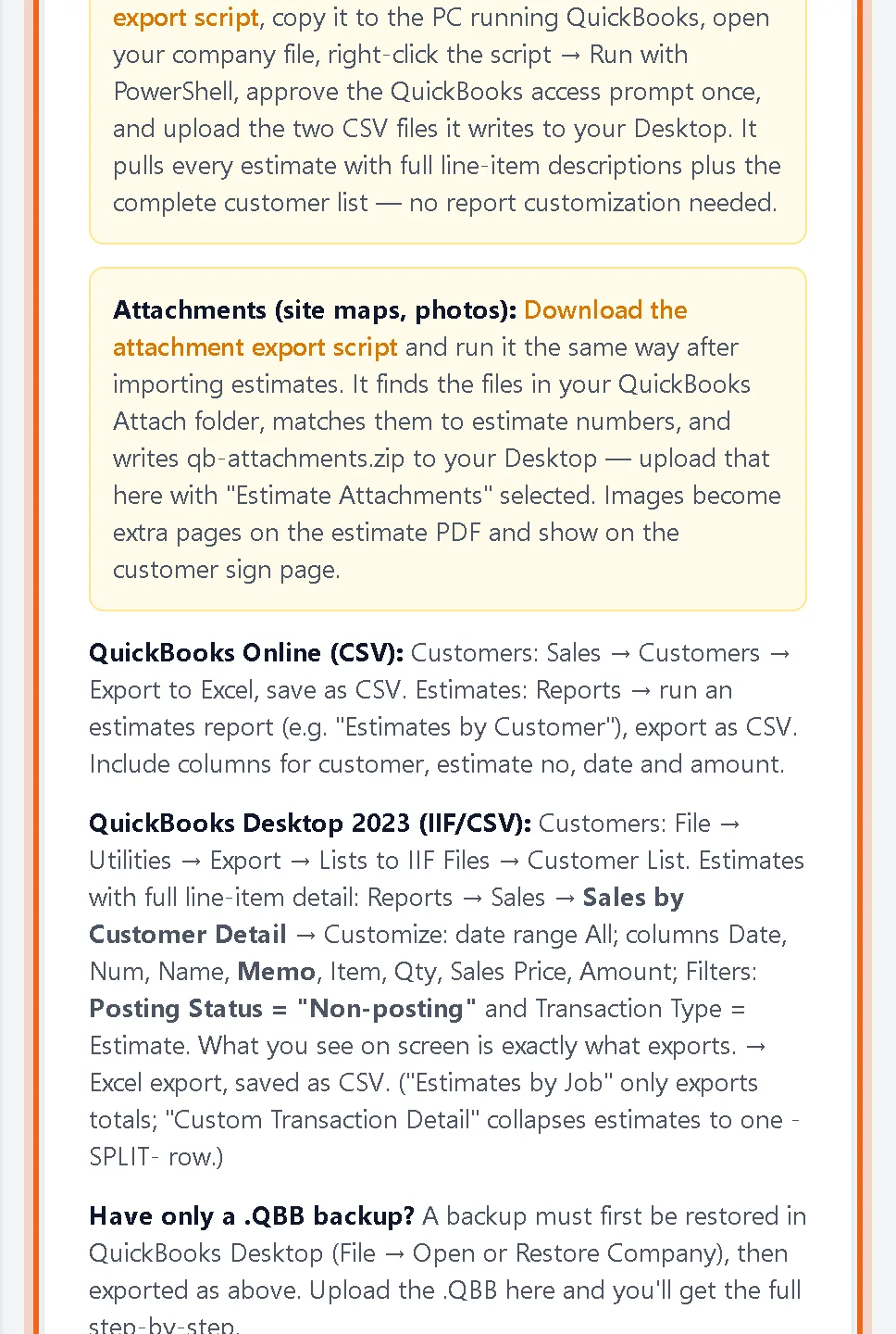 How to export from QuickBooks instructions