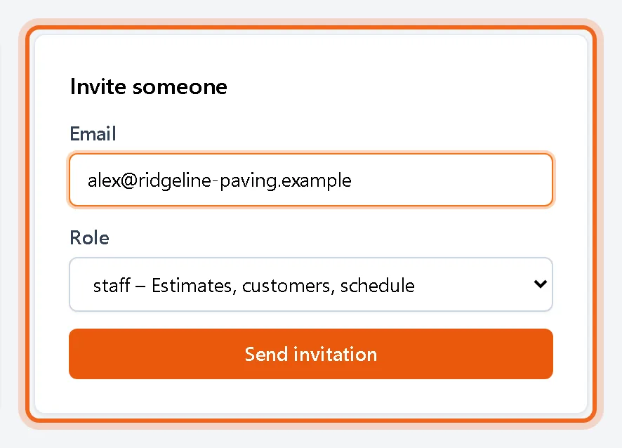 Invite form with email and role