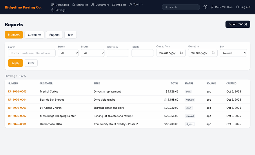 Reports you can filter and export