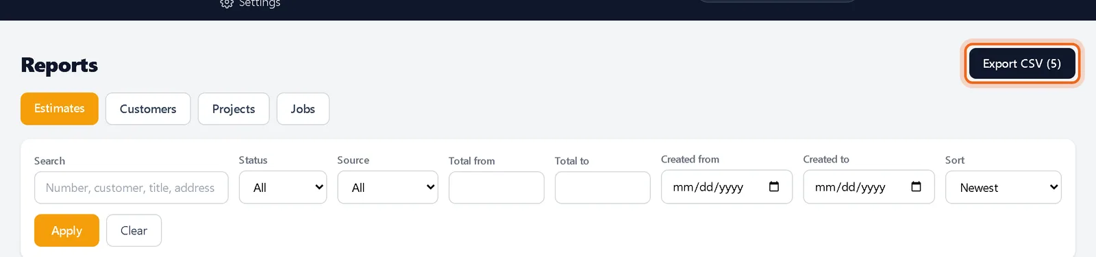 Export CSV button