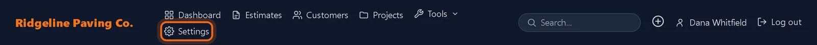 Settings link in the top menu