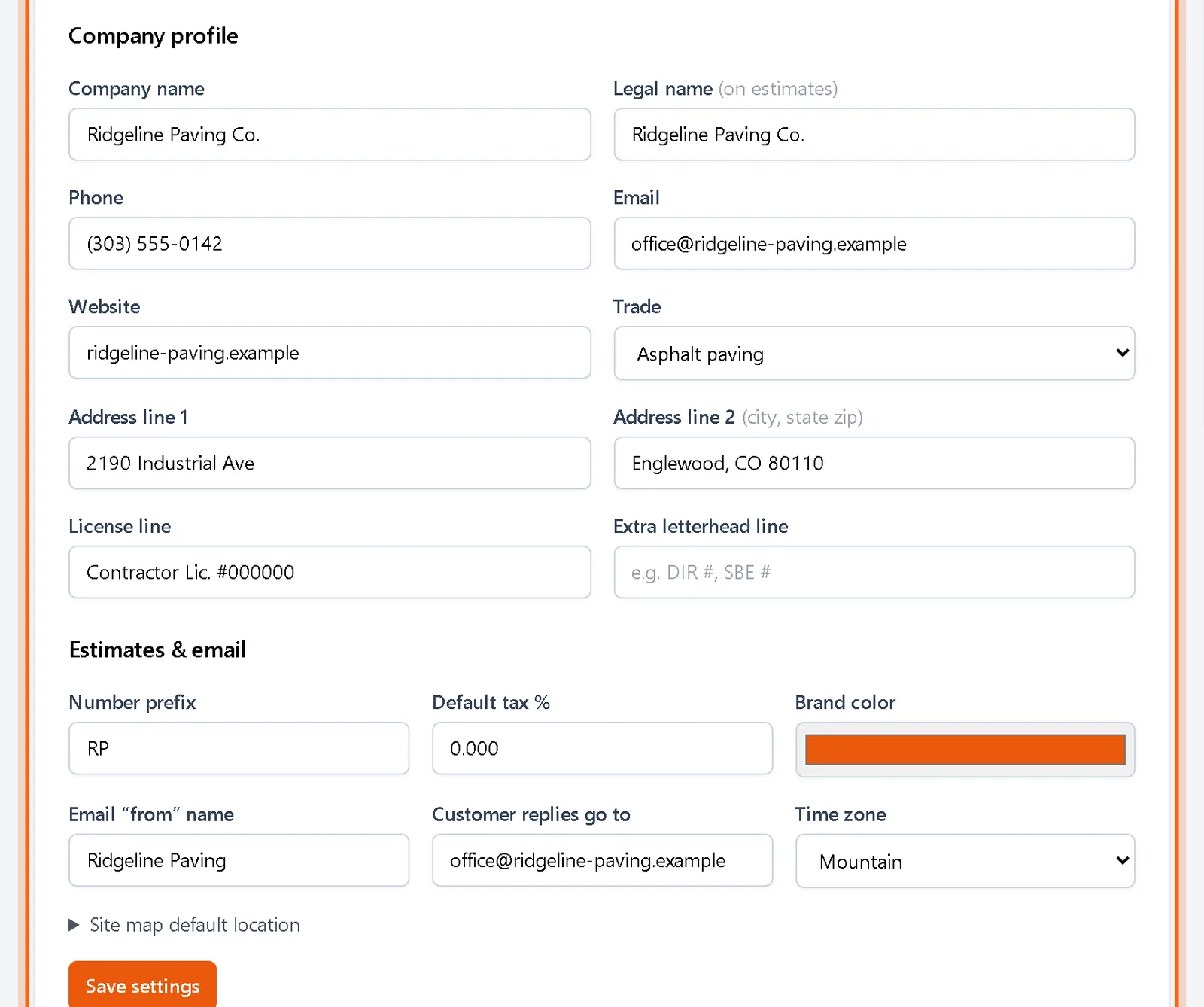 Company profile form
