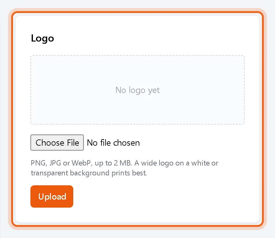Logo upload card