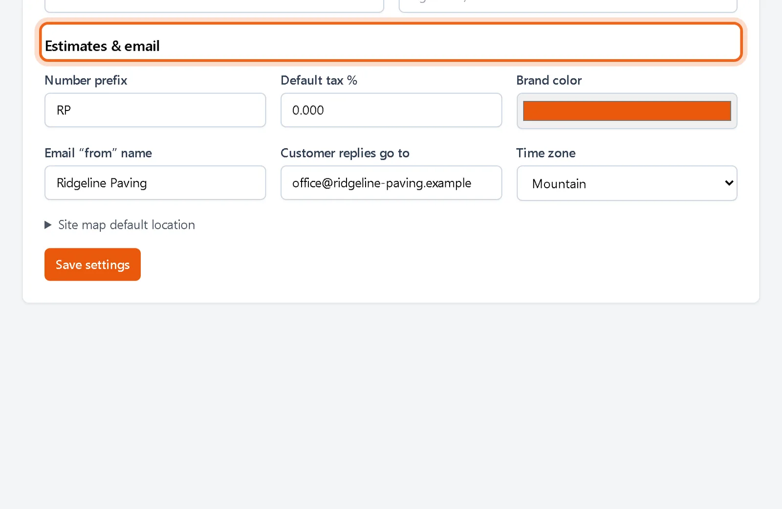 Estimates and email settings