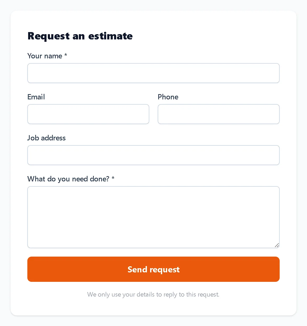 Request an estimate form