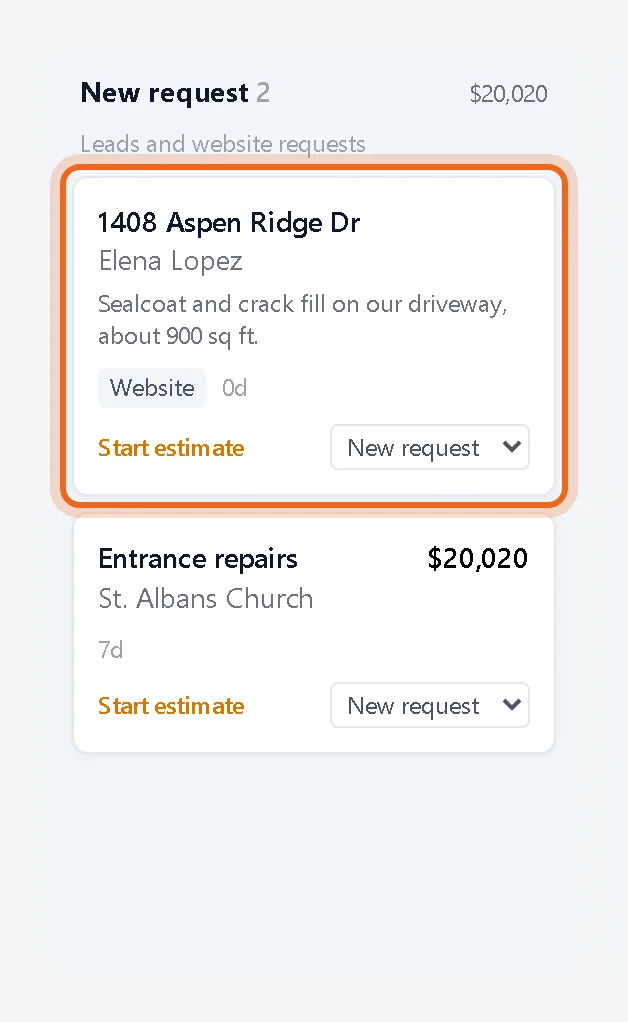 Website request card on the pipeline