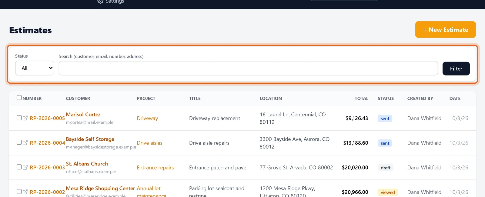 Estimate filters