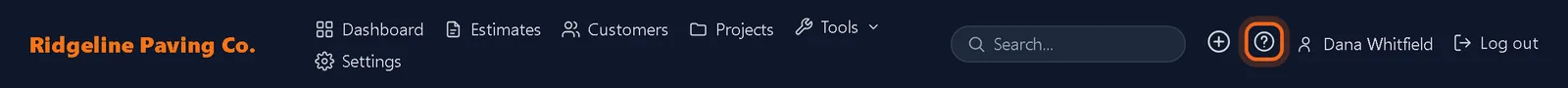 Question mark button in the top bar